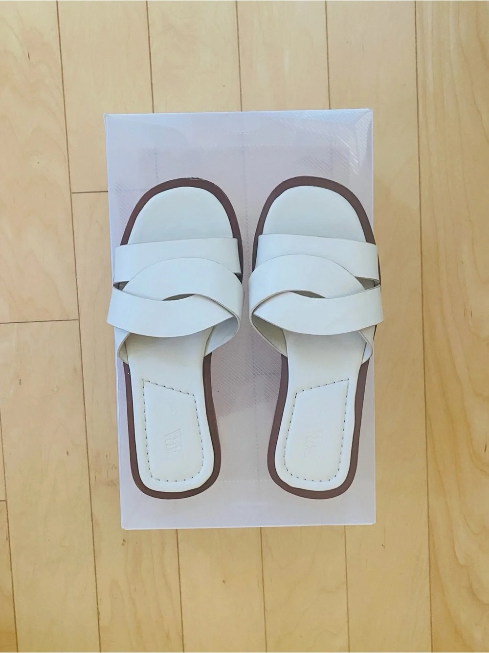 Zara Kids Cream Braided Slide Sandals with Tan Sole